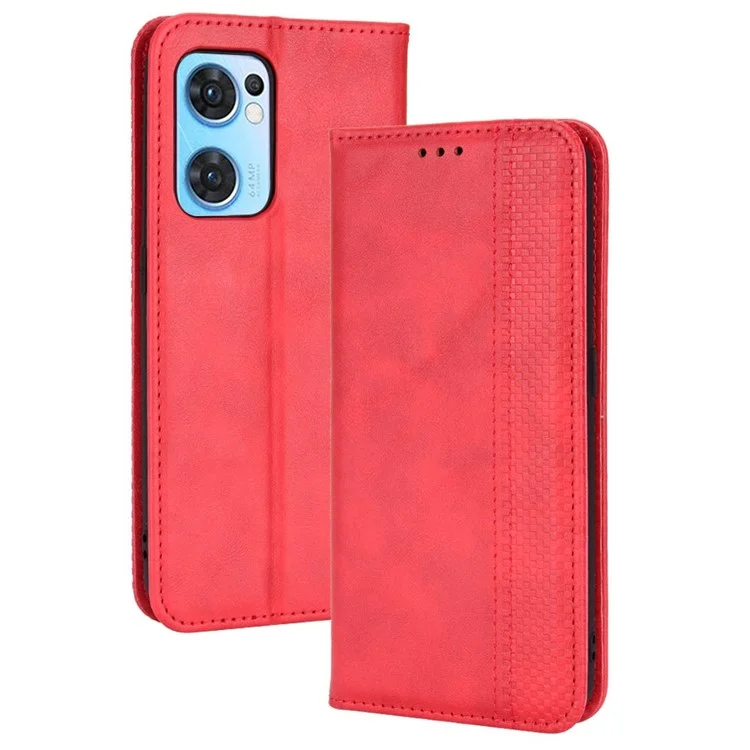 For Oppo Reno7 5G (Global)/Find X5 Lite Protective Case Mosaic Imprinted Retro Leather Magnetic Shell Stand Wallet Cell Phone Cover - Black-Cellmalls