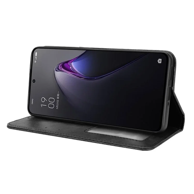 For Oppo Reno8 5G / Reno8 5G (Global Version) Folio Flip PU Leather Retro Texture Phone Case Stand Wallet Drop-proof Cover - Black-Cellmalls