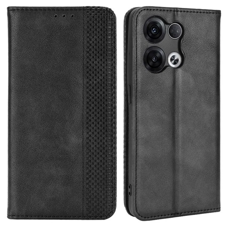 For Oppo Reno8 5G / Reno8 5G (Global Version) Folio Flip PU Leather Retro Texture Phone Case Stand Wallet Drop-proof Cover - Black-Cellmalls