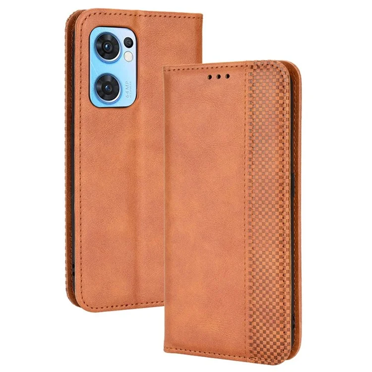 For Oppo Reno7 5G (Global)/Find X5 Lite Protective Case Mosaic Imprinted Retro Leather Magnetic Shell Stand Wallet Cell Phone Cover - Black-Cellmalls