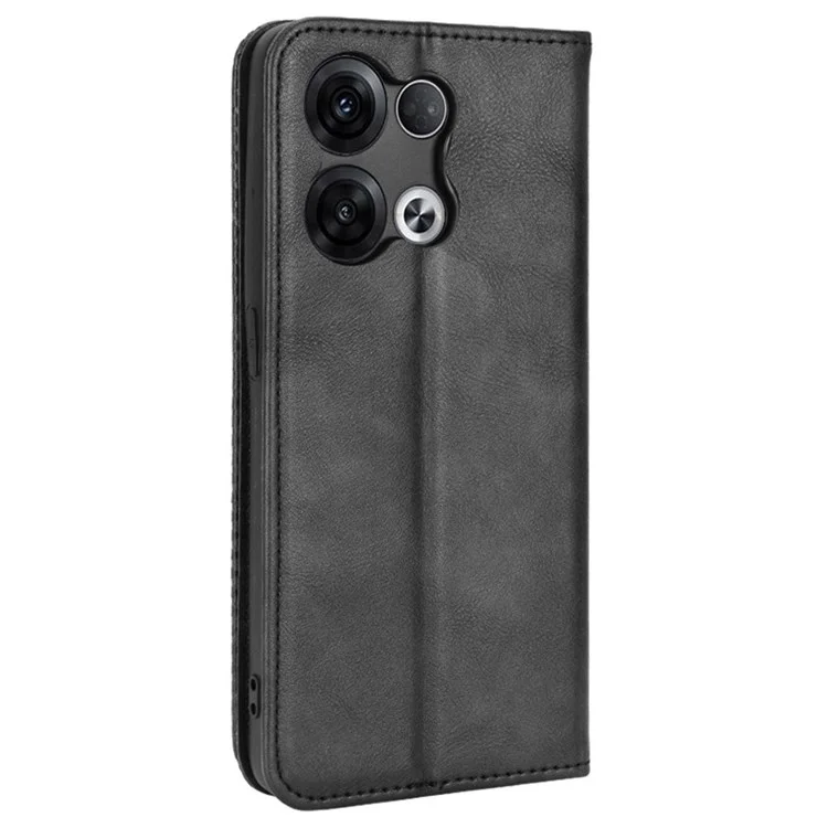For Oppo Reno8 5G / Reno8 5G (Global Version) Folio Flip PU Leather Retro Texture Phone Case Stand Wallet Drop-proof Cover - Black-Cellmalls