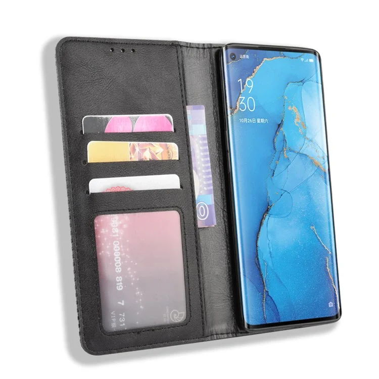 Vintage Style Leather Wallet Case with Stand for Oppo Reno3 Pro 5G - Black-Cellmalls