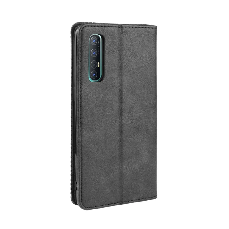 Vintage Style Leather Wallet Case with Stand for Oppo Reno3 Pro 5G - Black-Cellmalls