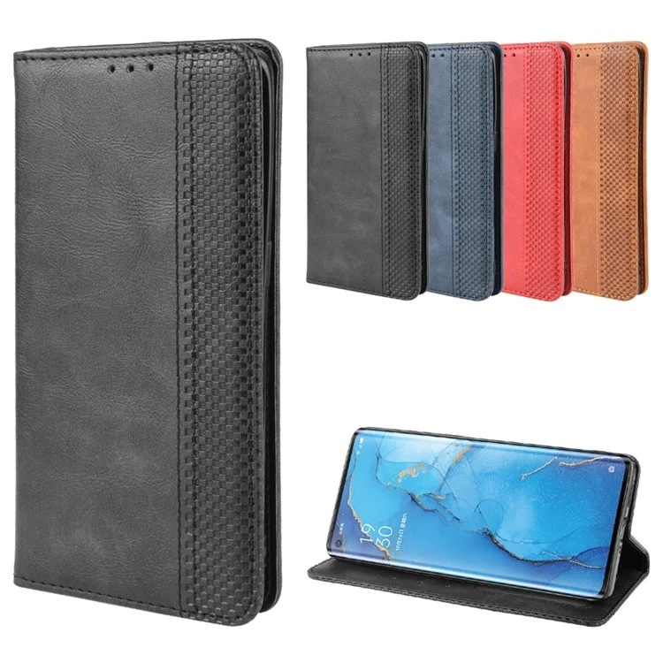 Vintage Style Leather Wallet Case with Stand for Oppo Reno3 Pro 5G - Black-Cellmalls