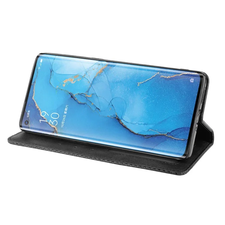 Vintage Style Leather Wallet Case with Stand for Oppo Reno3 Pro 5G - Black-Cellmalls