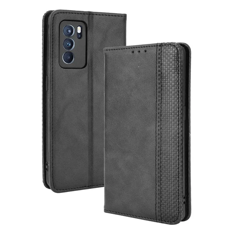 Vintage Style Magnetic Closure Leather Phone Case with Wallet Stand Design for Oppo Reno6 Pro 5G (MediaTek) - Black-Cellmalls