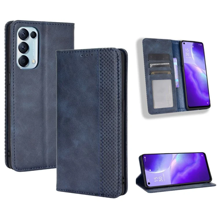Retro Style Auto-absorbed Leather Wallet Stand Phone Shell Full Protection for Oppo Reno5 5G - Black-Cellmalls