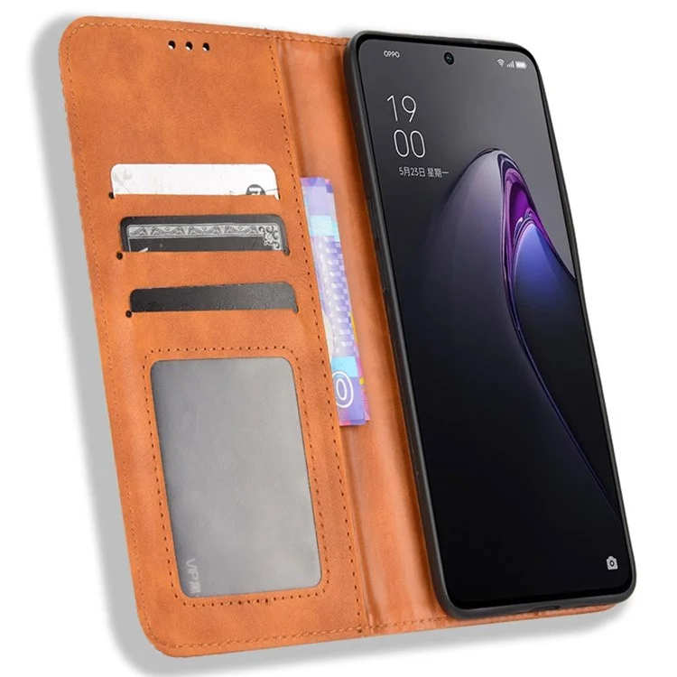 For Oppo Reno8 Pro+ 5G / Reno8 Pro+ 5G (Global Version) Retro Texture PU Leather Stand Wallet Cover Magnetic Auto Closing Phone Case - Brown-Cellmalls
