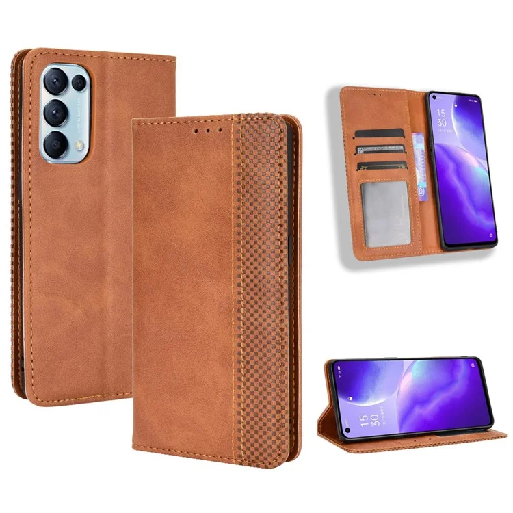 Retro Style Auto-absorbed Leather Wallet Stand Phone Shell Full Protection for Oppo Reno5 5G - Black-Cellmalls