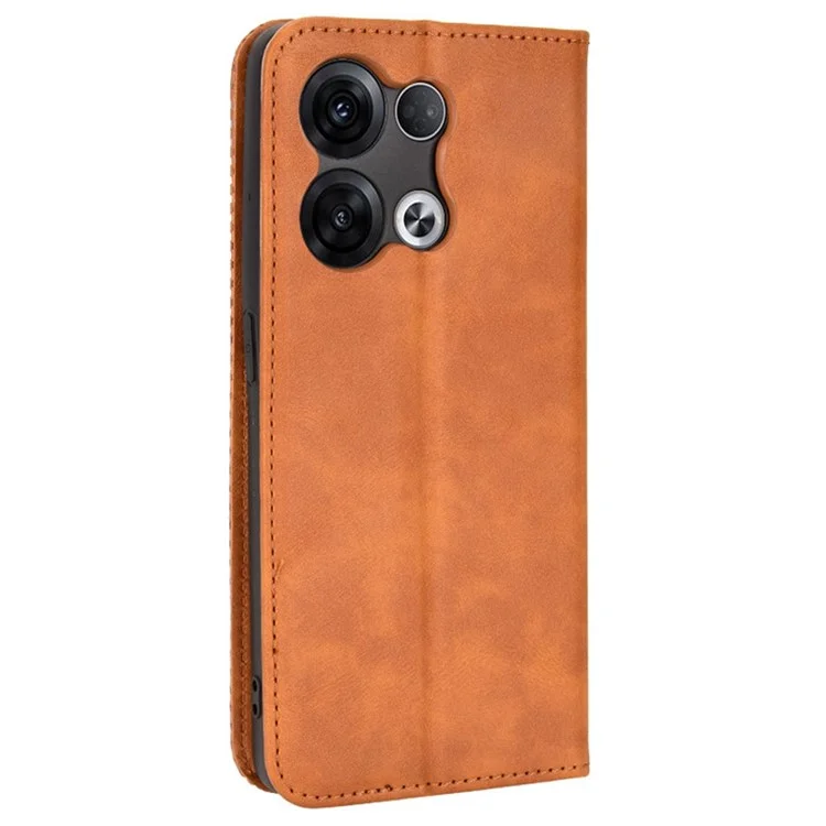 For Oppo Reno8 Pro+ 5G / Reno8 Pro+ 5G (Global Version) Retro Texture PU Leather Stand Wallet Cover Magnetic Auto Closing Phone Case - Brown-Cellmalls