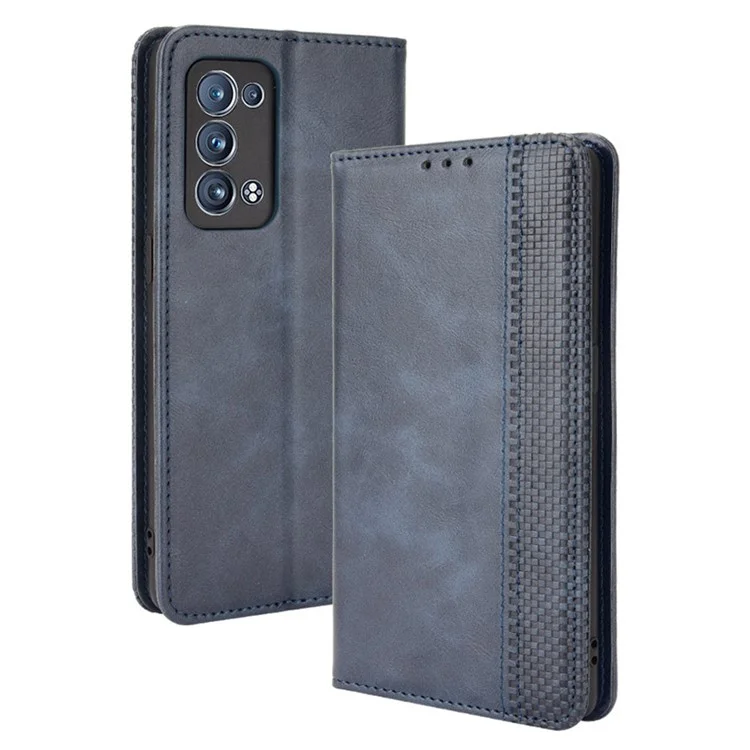 Wallet Stand Design Vintage Style Magnetic Auto-absorbed Leather Phone Case for Oppo Reno6 Pro+ 5G/Pro 5G (Snapdragon) - Black-Cellmalls