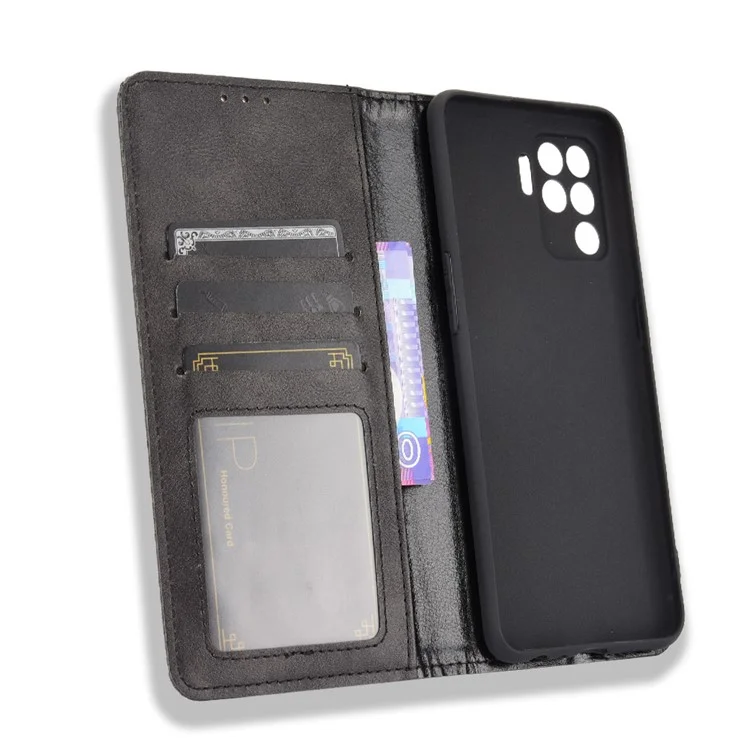 Vintage Style Leather Wallet Case for OPPO A94 4G/F19 Pro 4G/Reno5 F - Black-Cellmalls