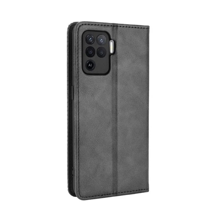 Vintage Style Leather Wallet Case for OPPO A94 4G/F19 Pro 4G/Reno5 F - Black-Cellmalls