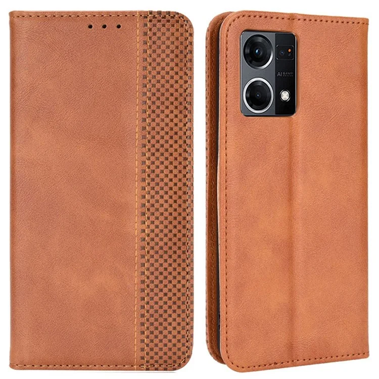 For Oppo Reno7 4G / F21 Pro 4G / Reno8 4G Retro Wallet Flip Cover PU Leather TPU Inner Shell Auto Closing Magnetic Stand Folio Full Protection Cover - Brown-Cellmalls