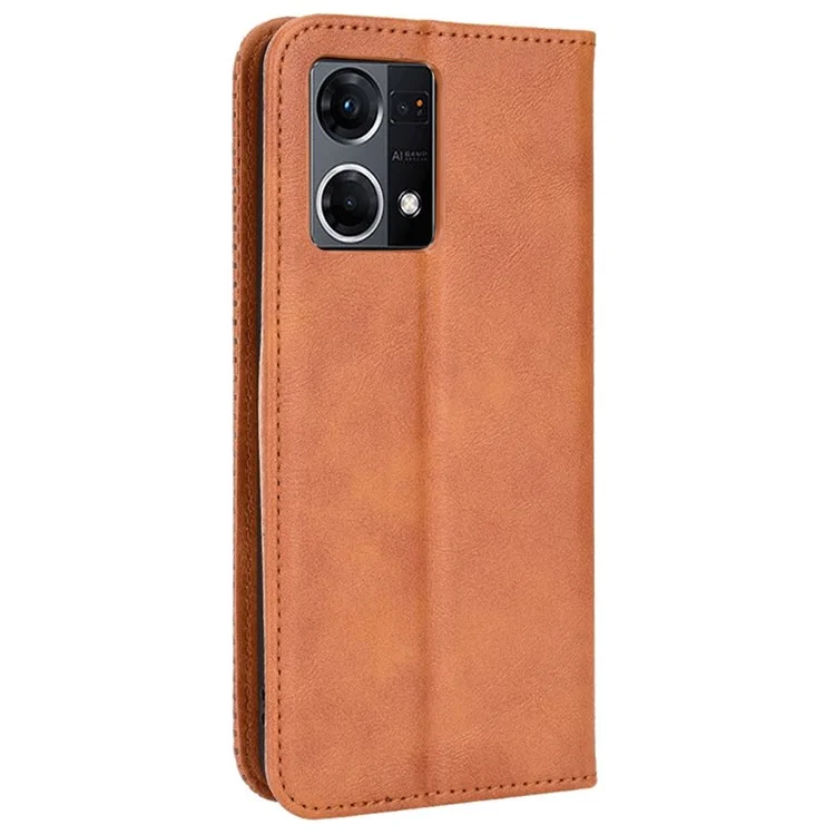 For Oppo Reno7 4G / F21 Pro 4G / Reno8 4G Retro Wallet Flip Cover PU Leather TPU Inner Shell Auto Closing Magnetic Stand Folio Full Protection Cover - Brown-Cellmalls