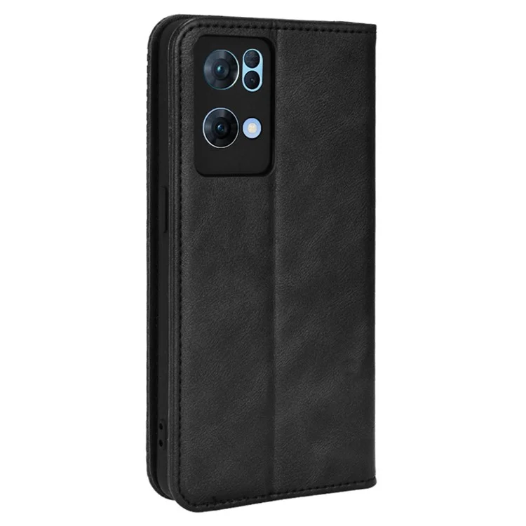 For Oppo Reno7 Pro 5G Magnetic Folio Flip Wallet Stand Retro Style Imprinted Case Leather Phone Cover - Black-Cellmalls