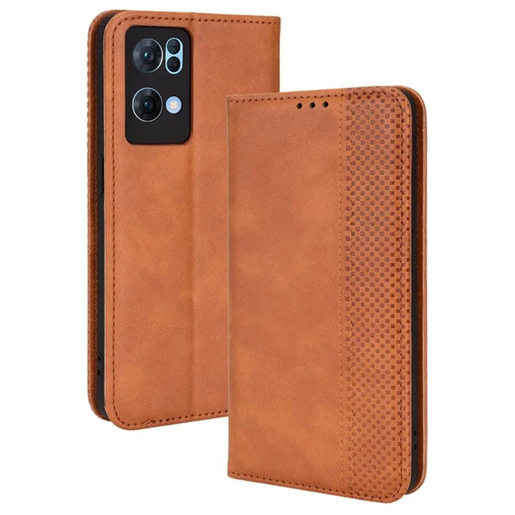 For Oppo Reno7 Pro 5G Magnetic Folio Flip Wallet Stand Retro Style Imprinted Case Leather Phone Cover - Black-Cellmalls
