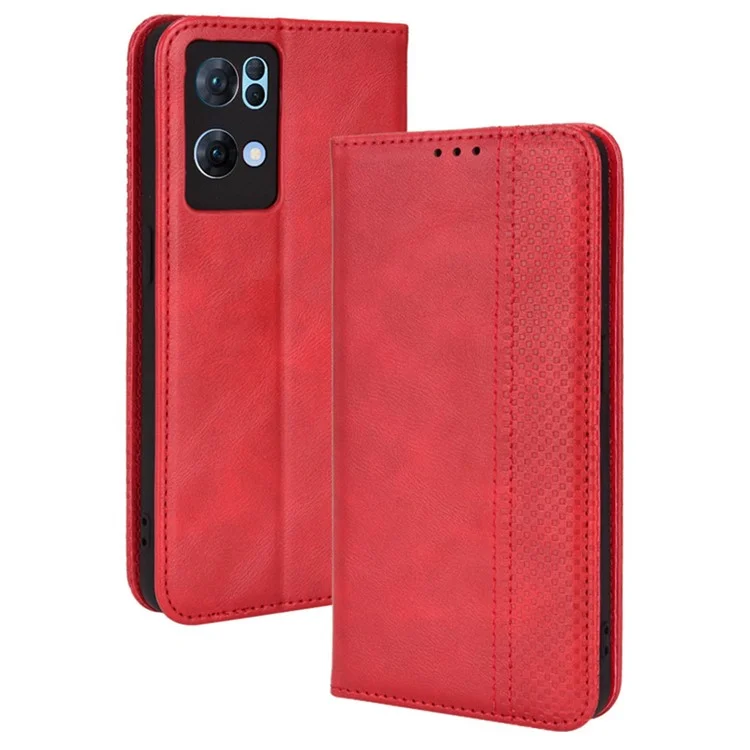 For Oppo Reno7 Pro 5G Magnetic Folio Flip Wallet Stand Retro Style Imprinted Case Leather Phone Cover - Black-Cellmalls