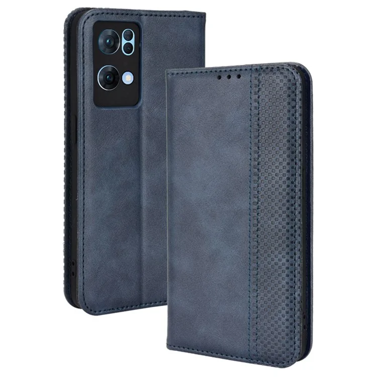 For Oppo Reno7 Pro 5G Magnetic Folio Flip Wallet Stand Retro Style Imprinted Case Leather Phone Cover - Black-Cellmalls