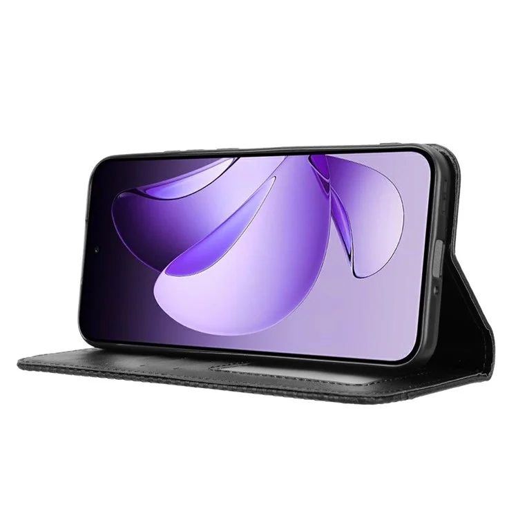 For Oppo Reno13 5G (Global) Leather Case Wallet Stand Retro Texture Phone Cover - Black-Cellmalls