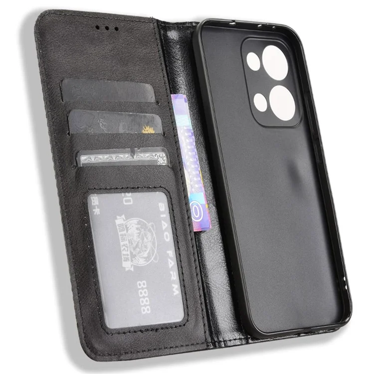 For Oppo Reno13 5G (Global) Leather Case Wallet Stand Retro Texture Phone Cover - Black-Cellmalls