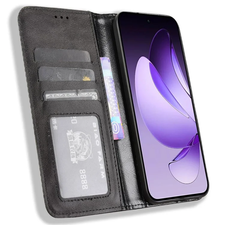 For Oppo Reno13 5G (Global) Leather Case Wallet Stand Retro Texture Phone Cover - Black-Cellmalls