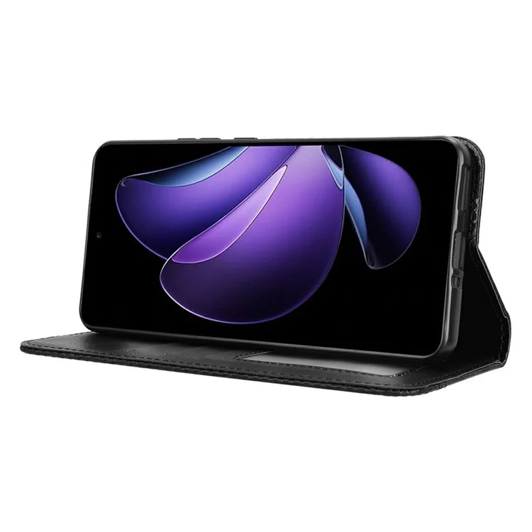 For Oppo Reno13 F 5G  /  Reno13 F 4G Leather Case Wallet Stand Retro Texture Phone Cover - Black-Cellmalls