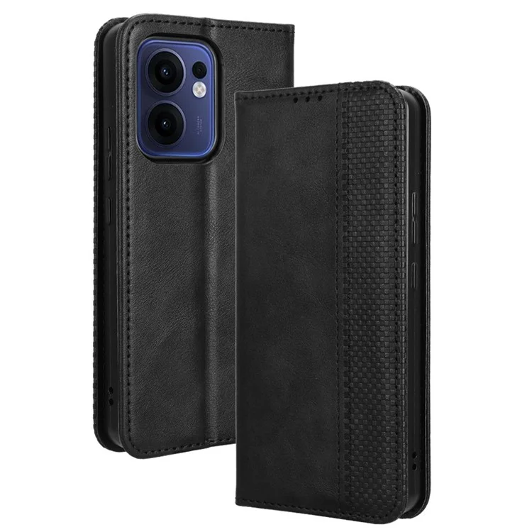 For Oppo Reno13 F 5G  /  Reno13 F 4G Leather Case Wallet Stand Retro Texture Phone Cover - Black-Cellmalls