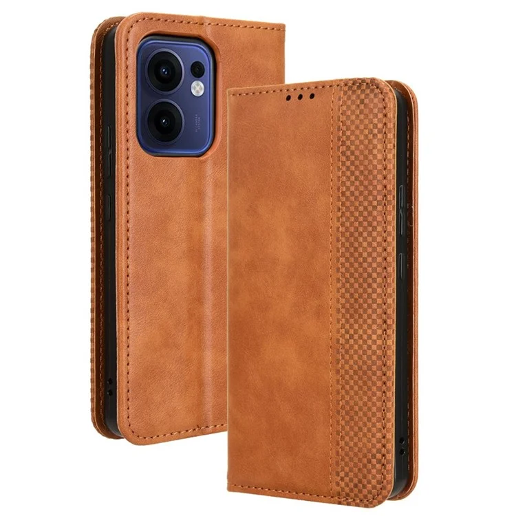 For Oppo Reno13 F 5G  /  Reno13 F 4G Leather Case Wallet Stand Retro Texture Phone Cover - Black-Cellmalls