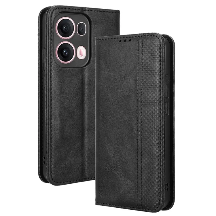 For Oppo Reno13 Pro 5G Leather Case Wallet Stand Retro Texture Phone Cover - Black-Cellmalls