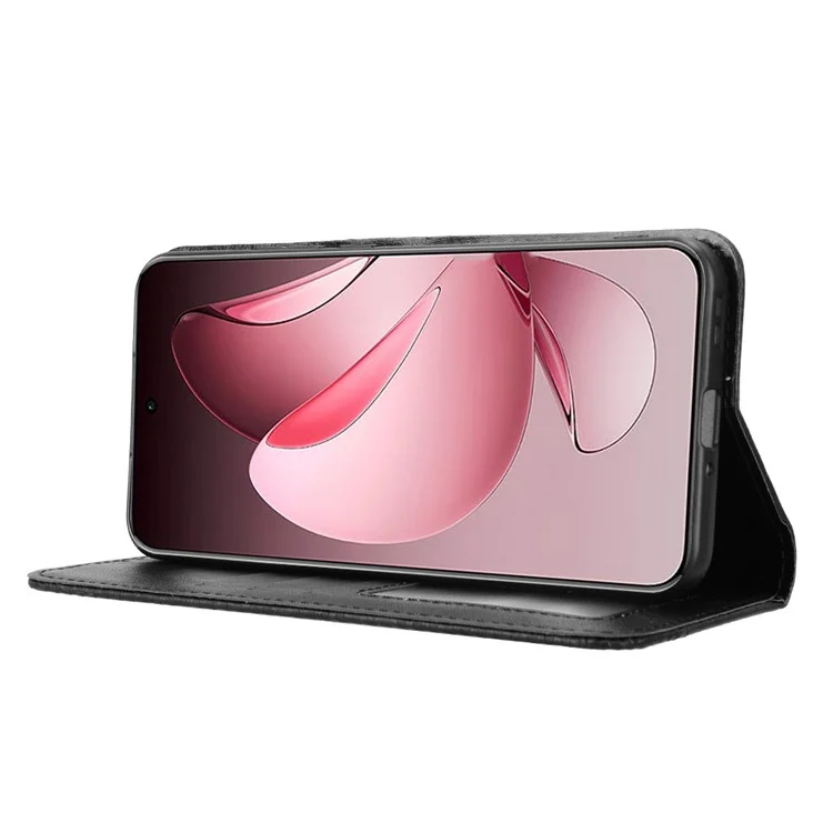 For Oppo Reno13 Pro 5G Leather Case Wallet Stand Retro Texture Phone Cover - Black-Cellmalls