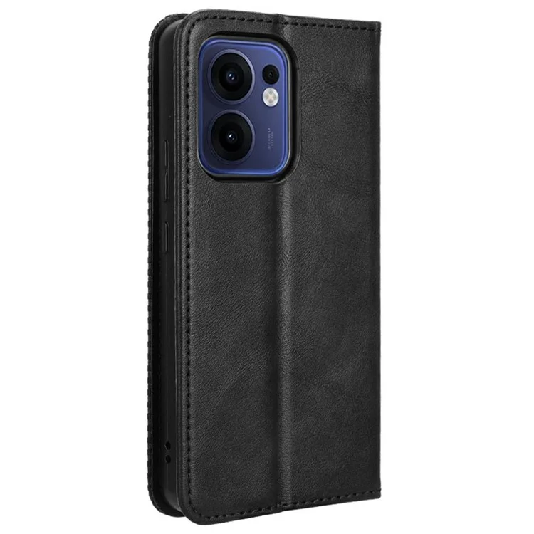 For Oppo Reno13 F 5G  /  Reno13 F 4G Leather Case Wallet Stand Retro Texture Phone Cover - Black-Cellmalls