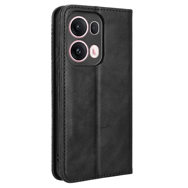 For Oppo Reno13 Pro 5G Leather Case Wallet Stand Retro Texture Phone Cover - Black-Cellmalls