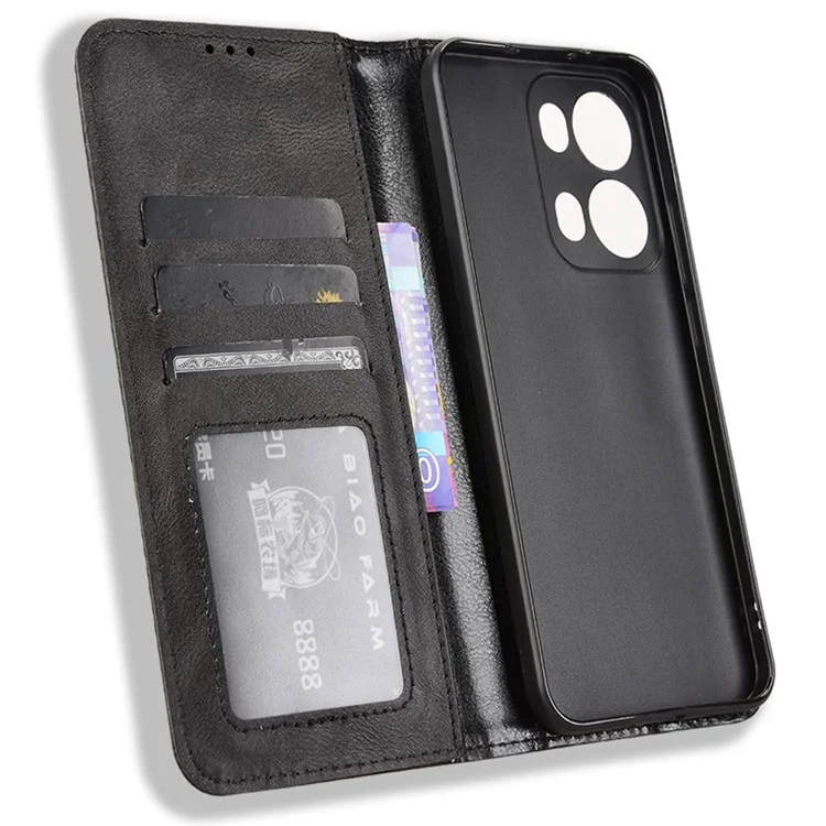 For Oppo Reno13 Pro 5G Leather Case Wallet Stand Retro Texture Phone Cover - Black-Cellmalls