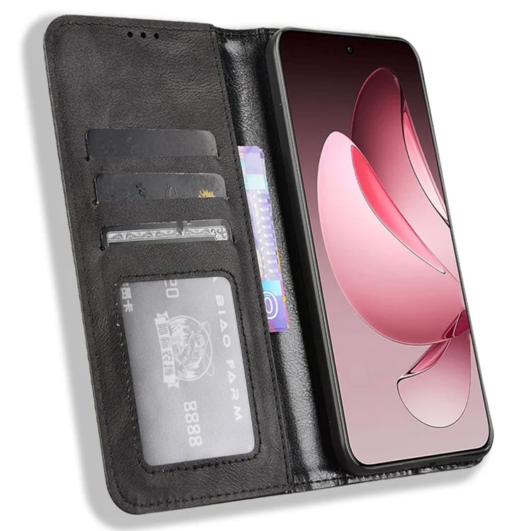 For Oppo Reno13 Pro 5G Leather Case Wallet Stand Retro Texture Phone Cover - Black-Cellmalls