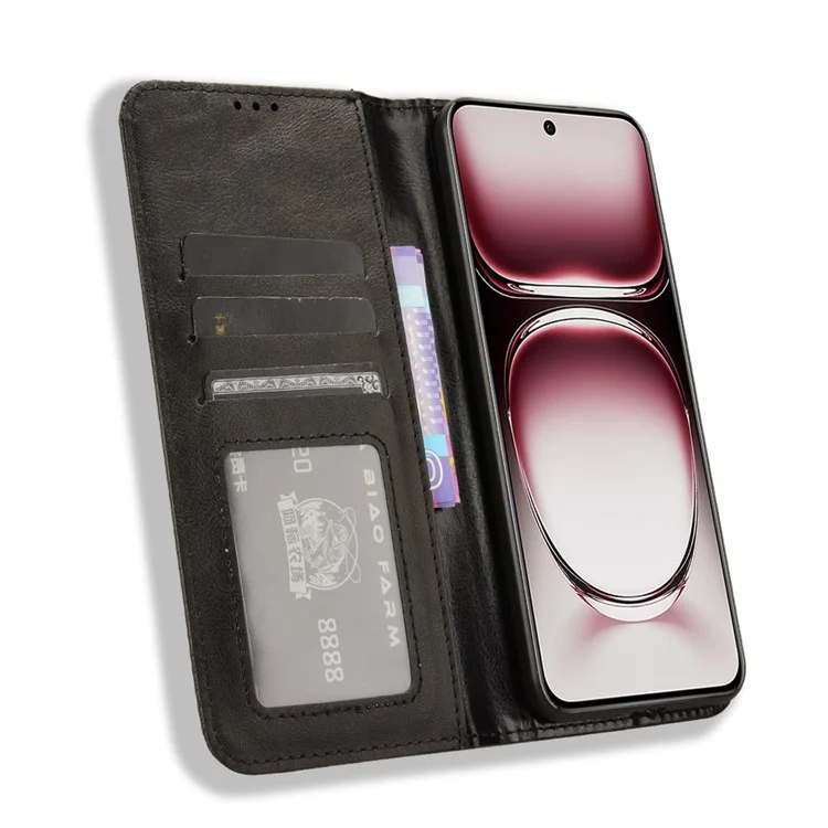 For Oppo Reno12 5G (Global) Case PU Leather Retro Magnetic Closing Shockproof Phone Cover - Black-Cellmalls