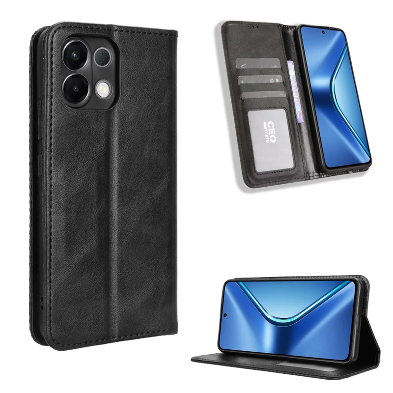 For Oppo K13 5G Leather Case Wallet Stand Retro Texture Phone Cover - Black-Cellmalls