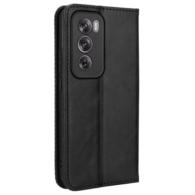 For Oppo Reno12 5G (Global) Case PU Leather Retro Magnetic Closing Shockproof Phone Cover - Black-Cellmalls