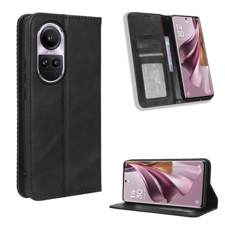 For Oppo Reno10 5G CPH2531 (Global) / Reno10 Pro 5G CPH2525 (Global) Retro Wallet Phone Case PU Leather Stand Cover - Black-Cellmalls