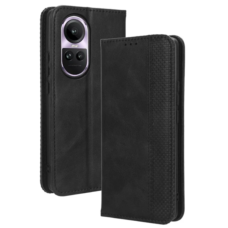 For Oppo Reno10 5G CPH2531 (Global) / Reno10 Pro 5G CPH2525 (Global) Retro Wallet Phone Case PU Leather Stand Cover - Black-Cellmalls