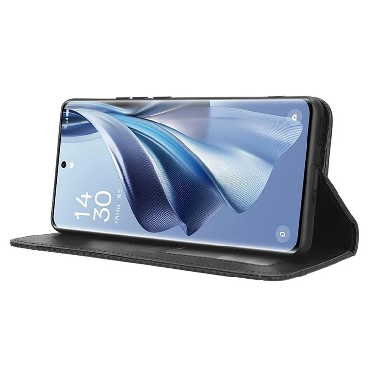 Stand Wallet for Oppo Reno10 Pro+ 5G Anti-fall Retro Mobile Phone Cover PU Leather Magnetic Case - Black-Cellmalls