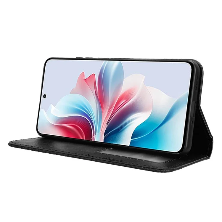 For Oppo Reno11 F 5G / F25 Pro 5G Wallet Case Retro PU Leather Phone Cover Magnetic Closing - Black-Cellmalls