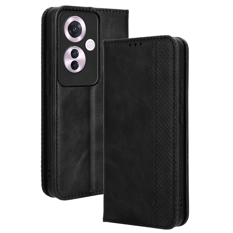 For Oppo Reno11 F 5G / F25 Pro 5G Wallet Case Retro PU Leather Phone Cover Magnetic Closing - Black-Cellmalls
