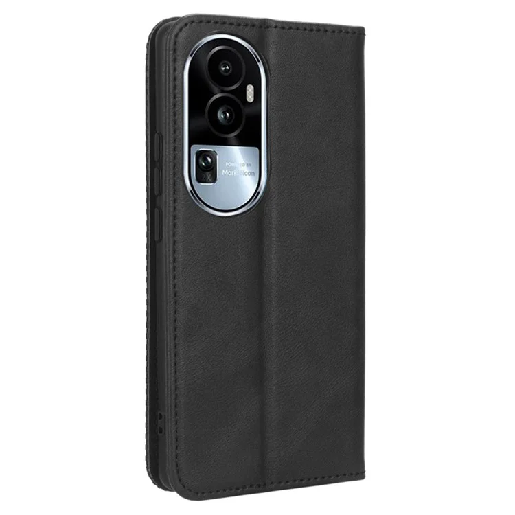 Stand Wallet for Oppo Reno10 Pro+ 5G Anti-fall Retro Mobile Phone Cover PU Leather Magnetic Case - Black-Cellmalls