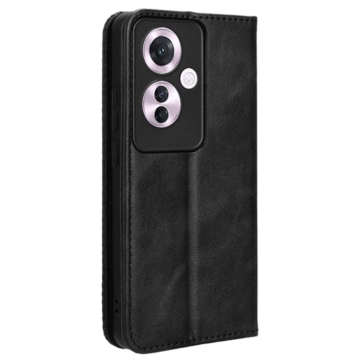 For Oppo Reno11 F 5G / F25 Pro 5G Wallet Case Retro PU Leather Phone Cover Magnetic Closing - Black-Cellmalls