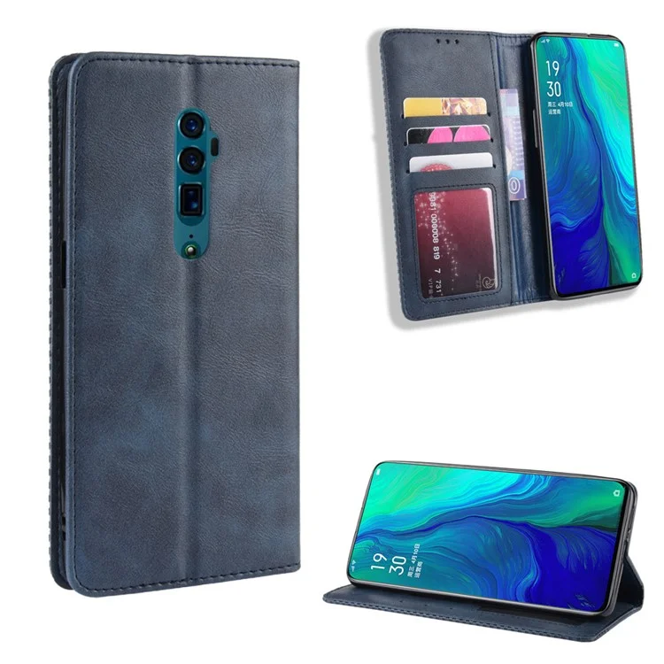 Auto-absorbed Vintage Leather Wallet Hollow Out Phone Cover for Oppo Reno 5G / Reno 10x Zoom - Brown-Cellmalls