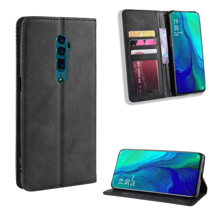 Auto-absorbed Vintage Leather Wallet Hollow Out Phone Cover for Oppo Reno 5G / Reno 10x Zoom - Brown-Cellmalls