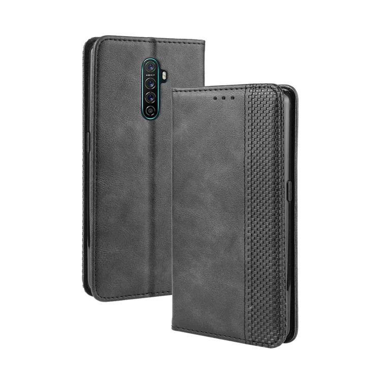 Vintage Style Stand Leather Wallet Case for Oppo Reno Ace / Realme X2 Pro - Black-Cellmalls