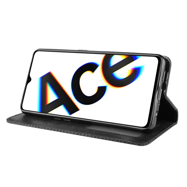 Vintage Style Stand Leather Wallet Case for Oppo Reno Ace / Realme X2 Pro - Black-Cellmalls