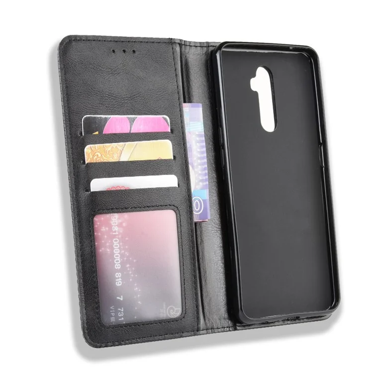 Vintage Style Stand Leather Wallet Case for Oppo Reno Ace / Realme X2 Pro - Black-Cellmalls